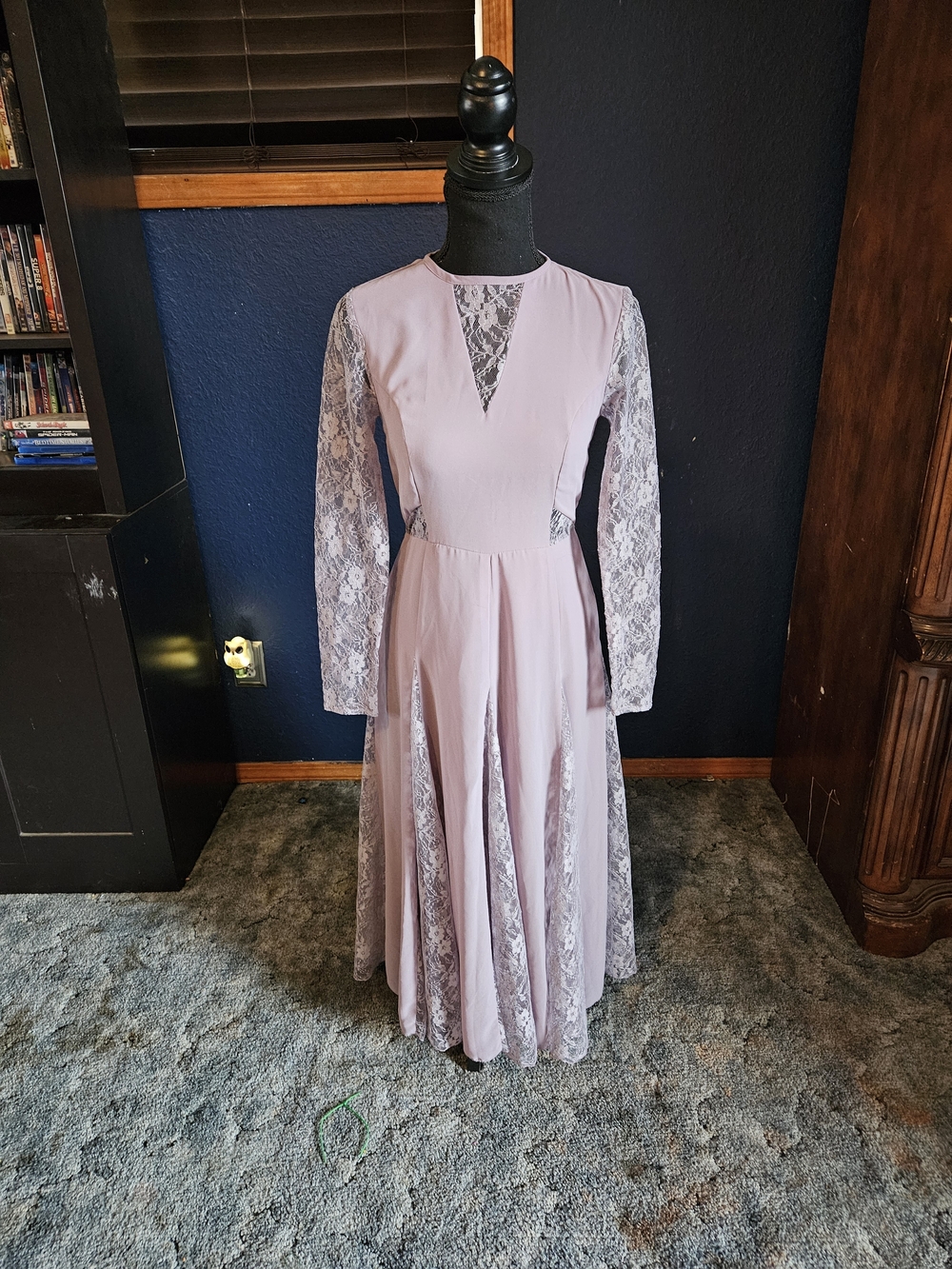 ASOS Dusty Lavender Lace-Inset Long Sleeve Midi Dress size 2